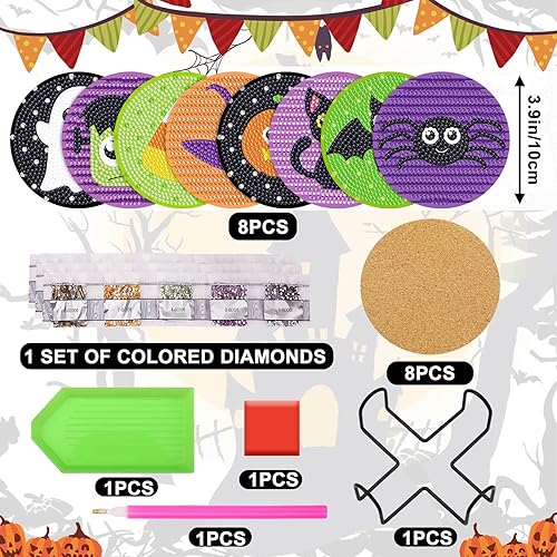 Miniatura 2 de UPINS 8 posavasos bohemios de pintura de diamantes para bebidas, kits de arte de diamantes para adultos, niños, principiantes, suministros de arte