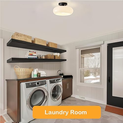 Miniatura 4 de Lámpara de techo semiempotrada, lámpara moderna de mediados de siglo de 11 pulgadas, accesorios de iluminación negros para pasillo con pantalla de