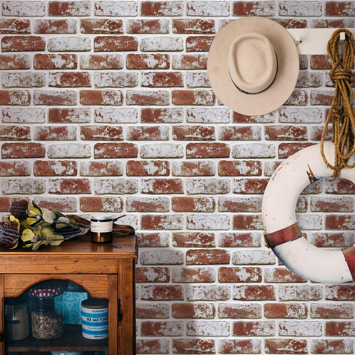 Paneles de Pared 3D Papel 3D Ladrillo Efecto Piedra Pared Autoadhesivo PVC Panel Decorativo Revestimiento Pegatinas 3D para Paredes Decoración de Interiores