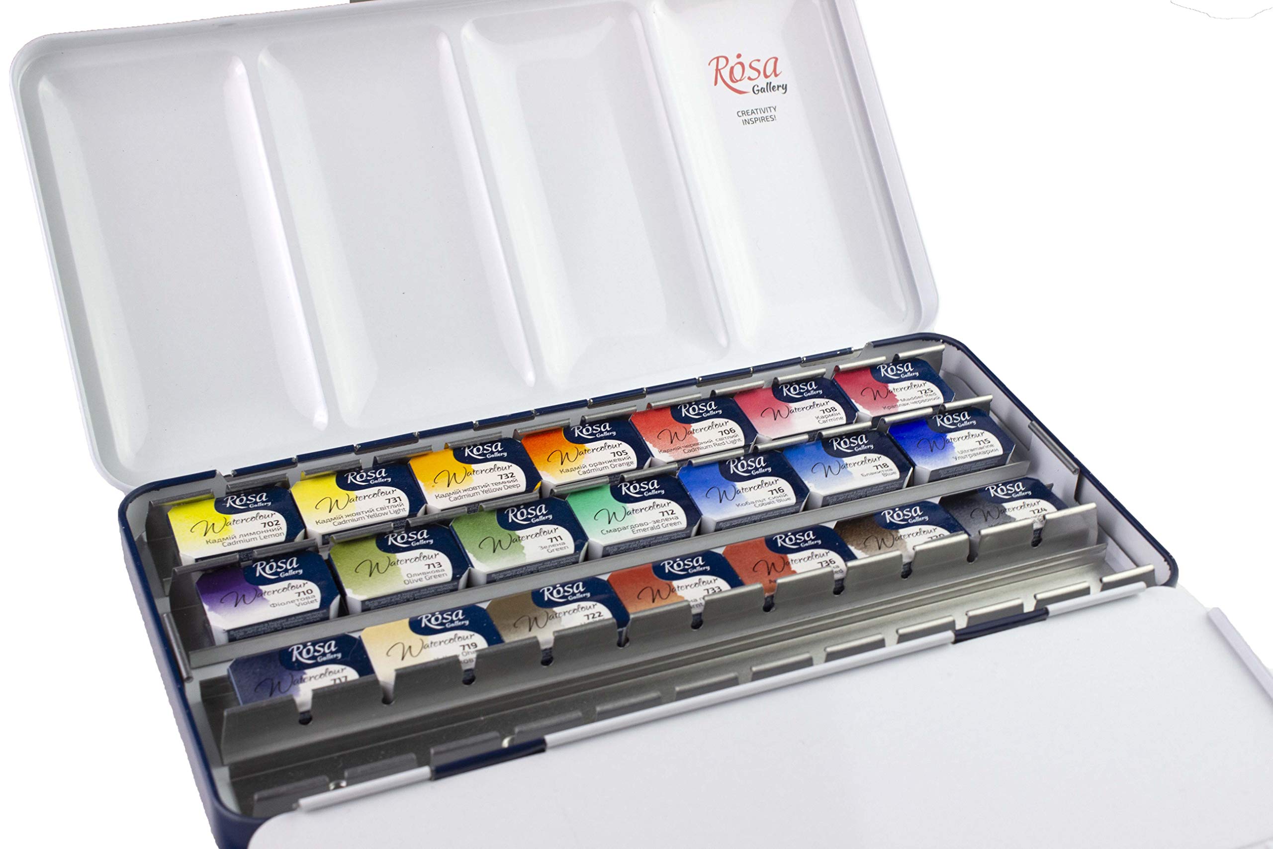 Rosa Gallery - Set di 21 acquerelli professionali per pittura ad acquerello, colori vivaci in custodia metallica, perfetta per artisti e pittura artistica, ideale per tecniche ad acquerello.