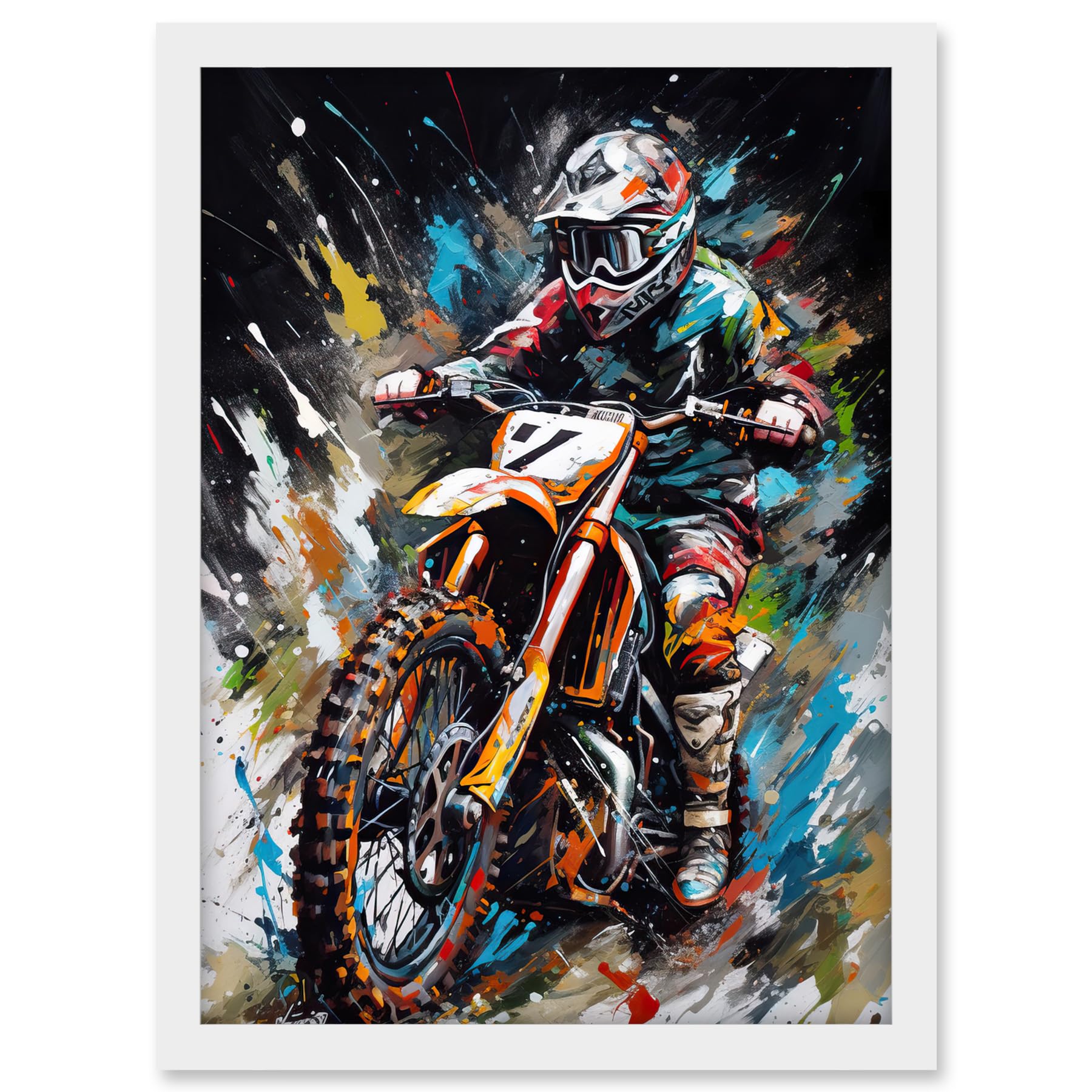 Artery8 Motocross Race Driver Number 7 Racing Action Shot Artwork Framed A3 Wall Art Print