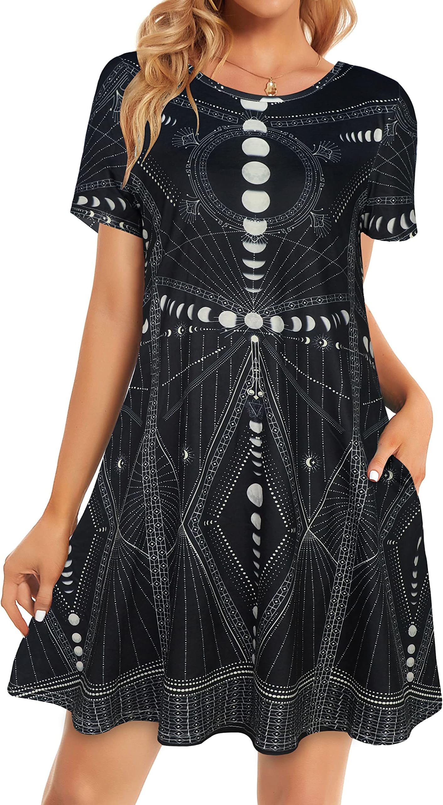 elescat Women Summer Dress Tshirt Beach Sundress Casual Plus Size Flowy Swing Short Sleeve Loose Tunic