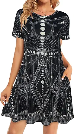Womens Summer Dresses Beach Casual Tshirt Plus Size Floral Short Sleeve Loose Flowy Sundresses