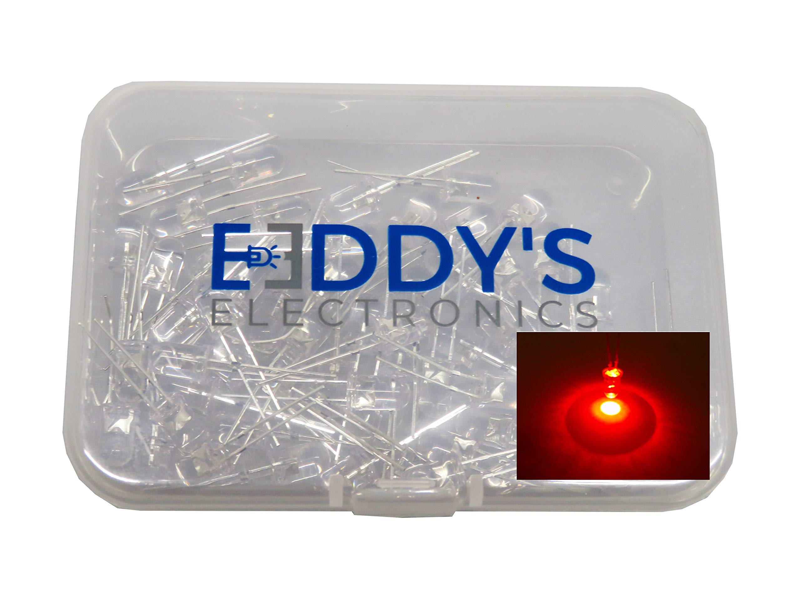 Eddy's Electronics Red 3V Clear Ultra Bright 3Mm 5Mm Round Water Clear Leds Light Emitting Diode (, 5Mm - 50 Pieces)