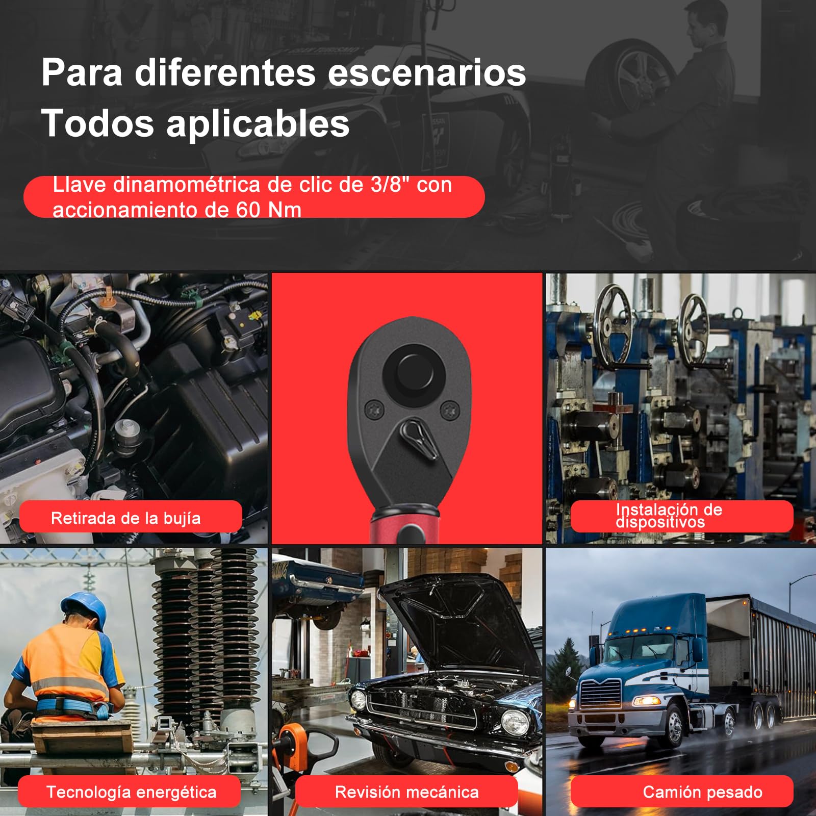 ATsafepro Llave Dinamométrica 3/8'', Llave Dinamométrica coche 5-60 Nm, Chave Dinamométrica para Bicicleta, Moto y Coche Mantenimiento del Vehículo,Precisión ±3% con 72 Dientes