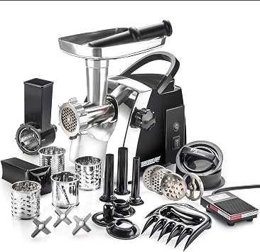 STX International Turboforce Cadet 2000 Series Electric Meat Grinder | 7-in-1 Multifunctional | Foot Pedal | Slicer/Shredder/Grater | Sausage Stuffer | Kubbe Maker | 4 Grinding Plates & More Included