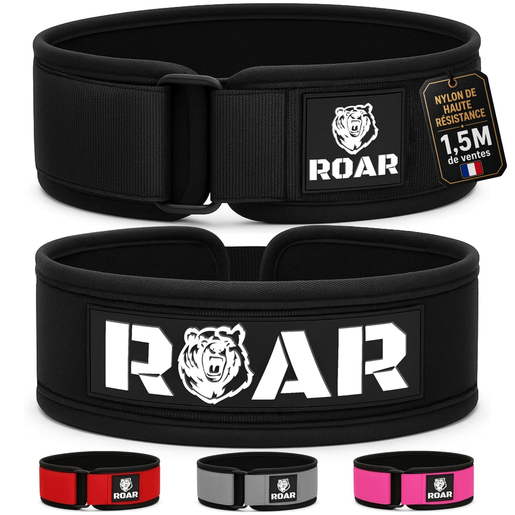 Roar® Ceinture de Musculation V2 - Ceinture Haltérophilie, Bodybuilding, Fitness - Ceinture de Levage pour Femmes et Hommes - Ceinture de Force