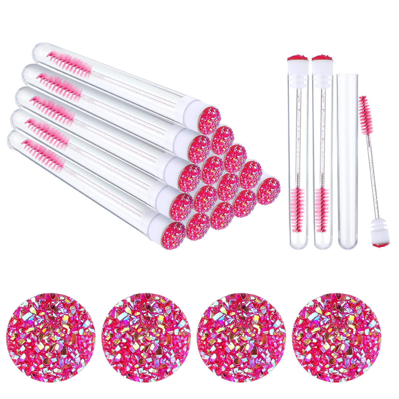 40PCS Disposable Mascara Brushes Tubes Set, 20 Empty Mascara Wand Tube with 20 Eyelash Brush for Eyelash Extension Lash (Pink)