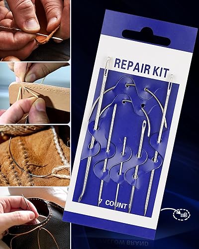 Miniatura 4 de FIVEIZERO Agujas de tapicería versión mejorada, juego de agujas de coser a mano resistentes, agujas de coser de cuero para tapicería del hogar,