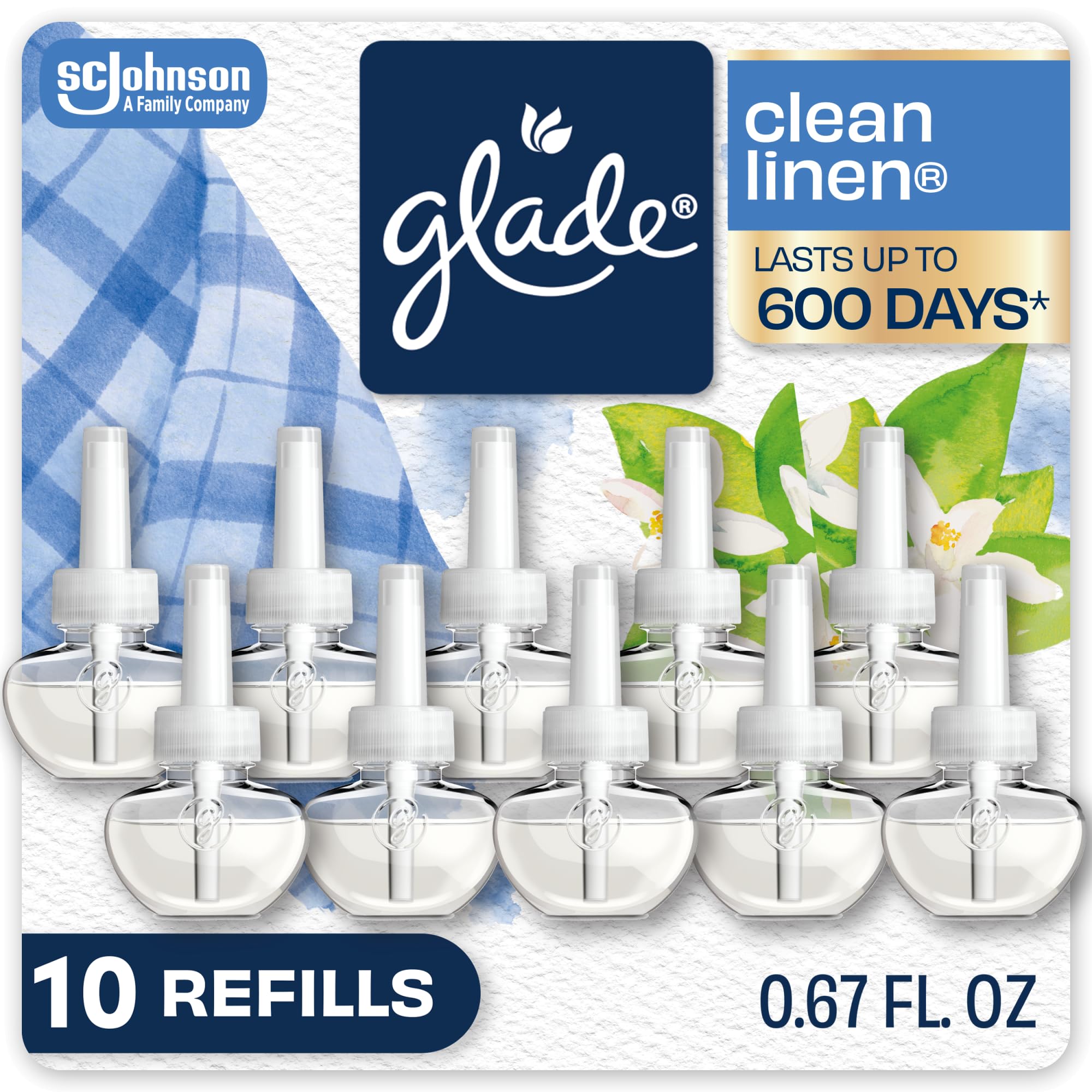 Glade PlugIns Air Freshener Refills, Clean Linen, 10 Count | 0.67 fl oz Each, Includes 10…