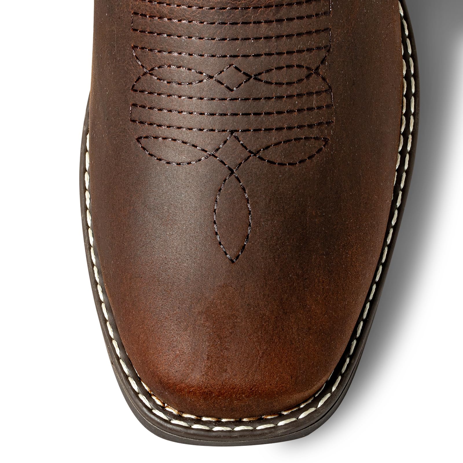 J's.o.l.e Cowboystiefel aus Leder für Herren, quadratischer Zehenbereich, Western-Stil, zum Reinschlüpfen, bestickt, Landarbeit, Reitkleid, Stiefel, Braun