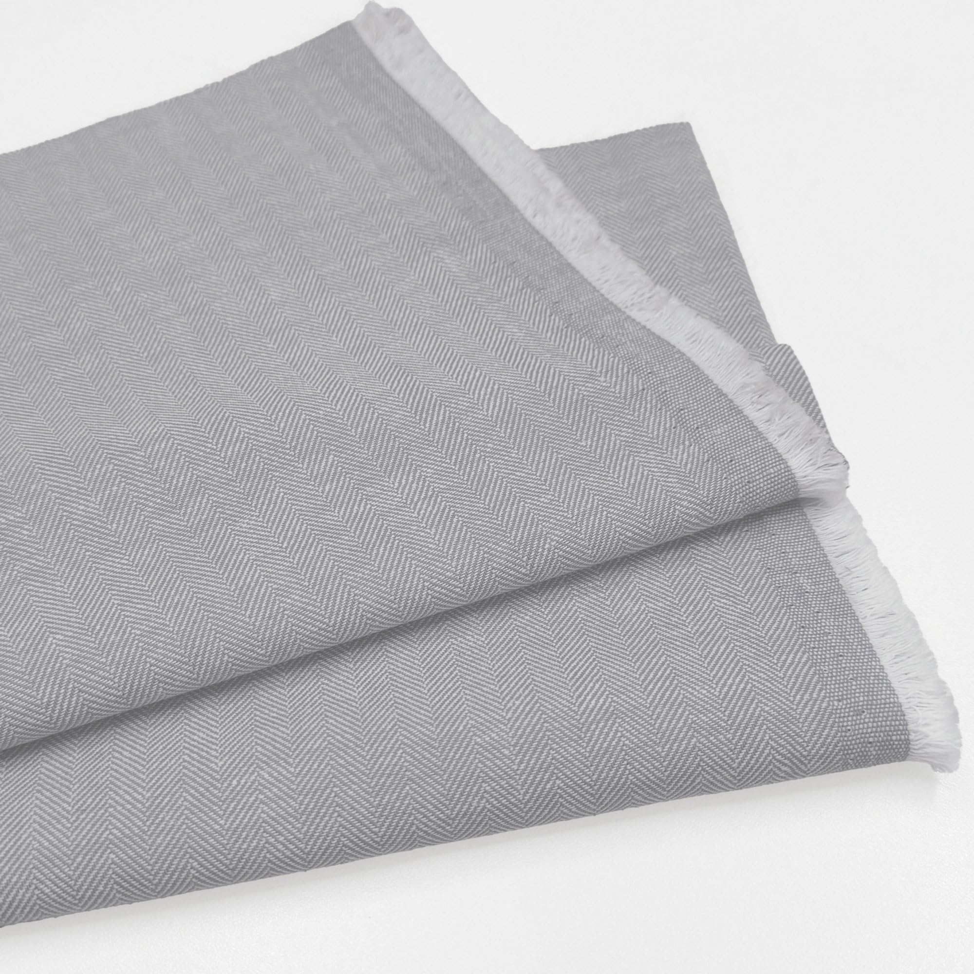 Herringbone Zig Zag Linen Cotton Blend Fabric – Soft Dressmaking, Upholstery, Curtains, Cushions & Craft Textile | 58" (147 cm) Wide (per Metre, Silver)