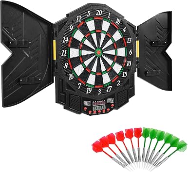 Maxmass Electronic Dartboard Set, Automatic Scoring Dart Board with 12 Darts, Cabinet and 4 LED Display, Professional Digital Dartboard for 1-8 Players
