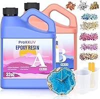 ProKKUV 64oz Crystal Clear Epoxy Resin Kit - UV Resistant, No Yellowing, Bubble-Free 1:1 Mix with Foil Flakes & Sequins for Jewelry Crafts