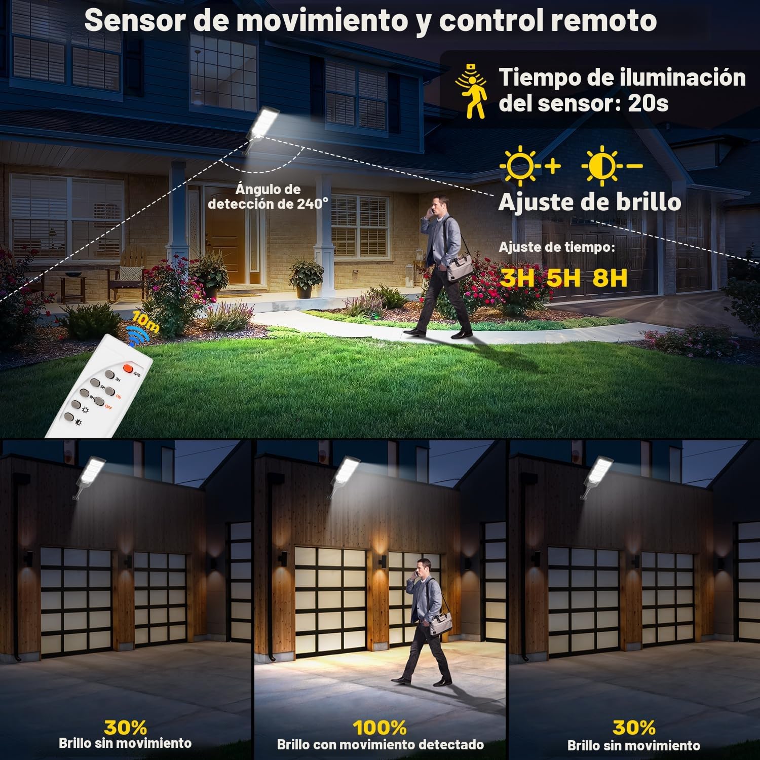 Farolas Solares Exterior, 600W Potente Focos LED Solar con Mando a Distancia, Sensor de Movimiento, IP66 Impermeable 6500K Luz Solar Exterior Lampara Solar Jardín para Garage Patio (2 Pack)