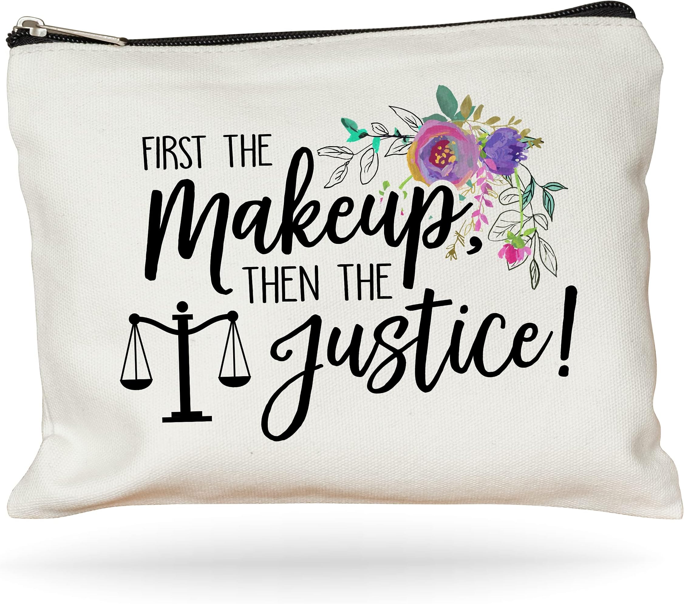Moonwake Designs First the Makeup then the Justice Makeup Bag - Gift for Lawyer, Future Lawyer Gift, Cosmetic Bag