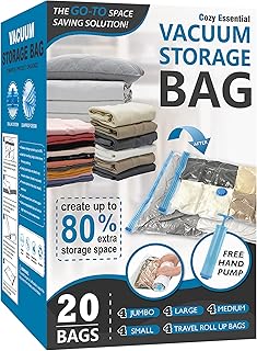 20 Pack Vacuum Storage Bags, Space Saver Bags (4 Jumbo/4 Large/4 Medium/4 Small/4 Roll) Compression Storage Bags for Comfo...