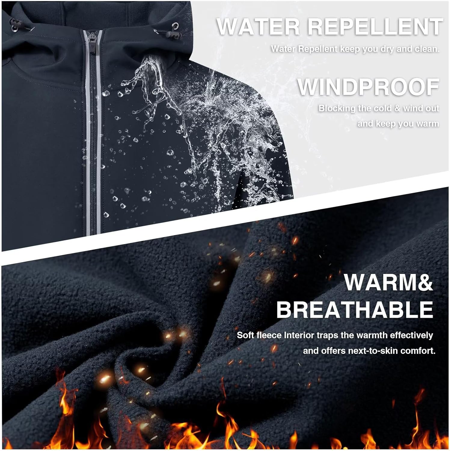 M MAELREG Mens Fleece Softshell Jacket Lightweight Insulated Water Resistant Windbreaker Hooded Winter Jacket for Golf Casual - Image 4