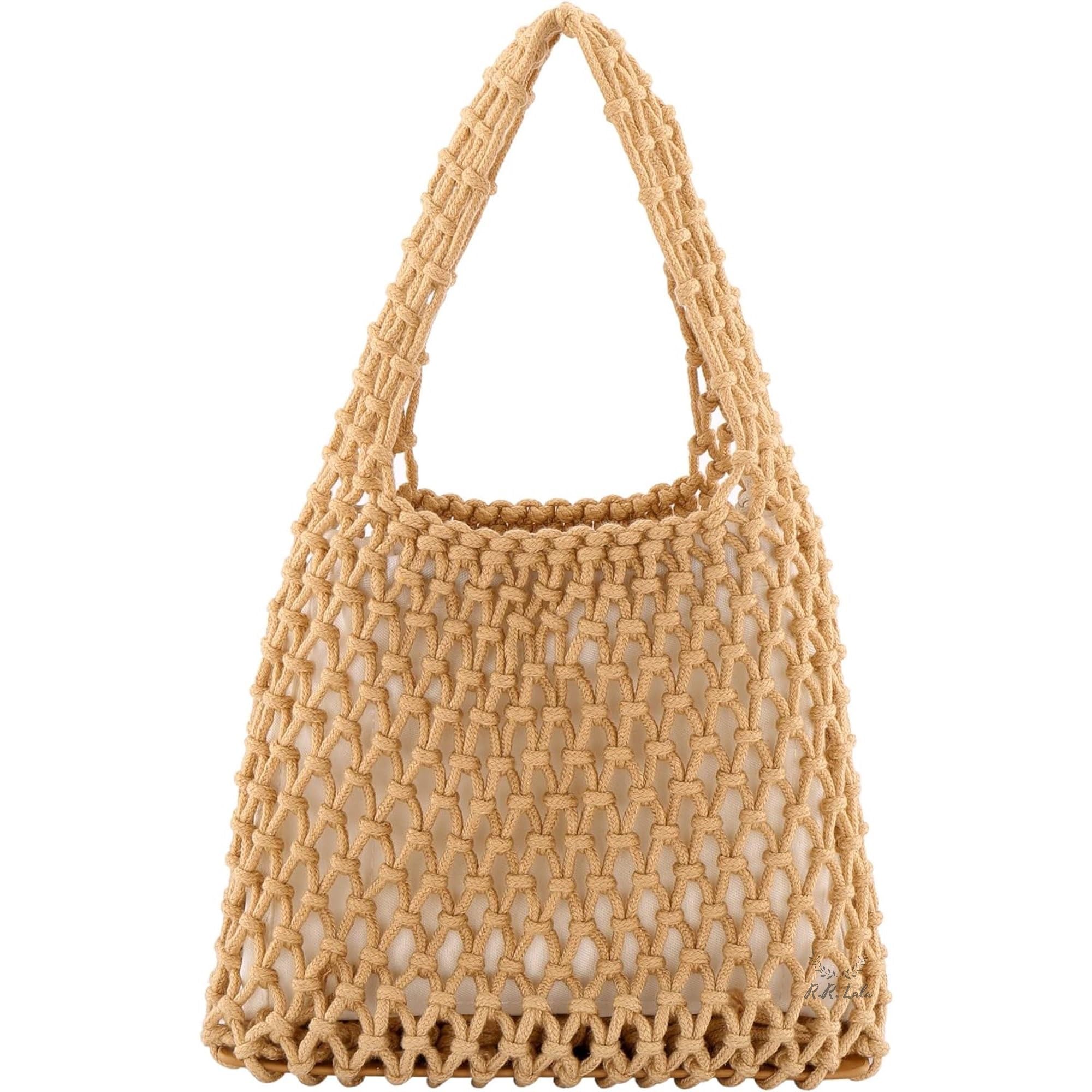 R.R.LALA Handmade Cotton Beige Rope Crochet Bag Hollow Bag Beige beach Bag, Macrame Beach Bag, Summer Bag Womens Shoulder Bag Casual Color: Beige (B0CTQX13M1) Amazon Price History, Amazon Price Tracker