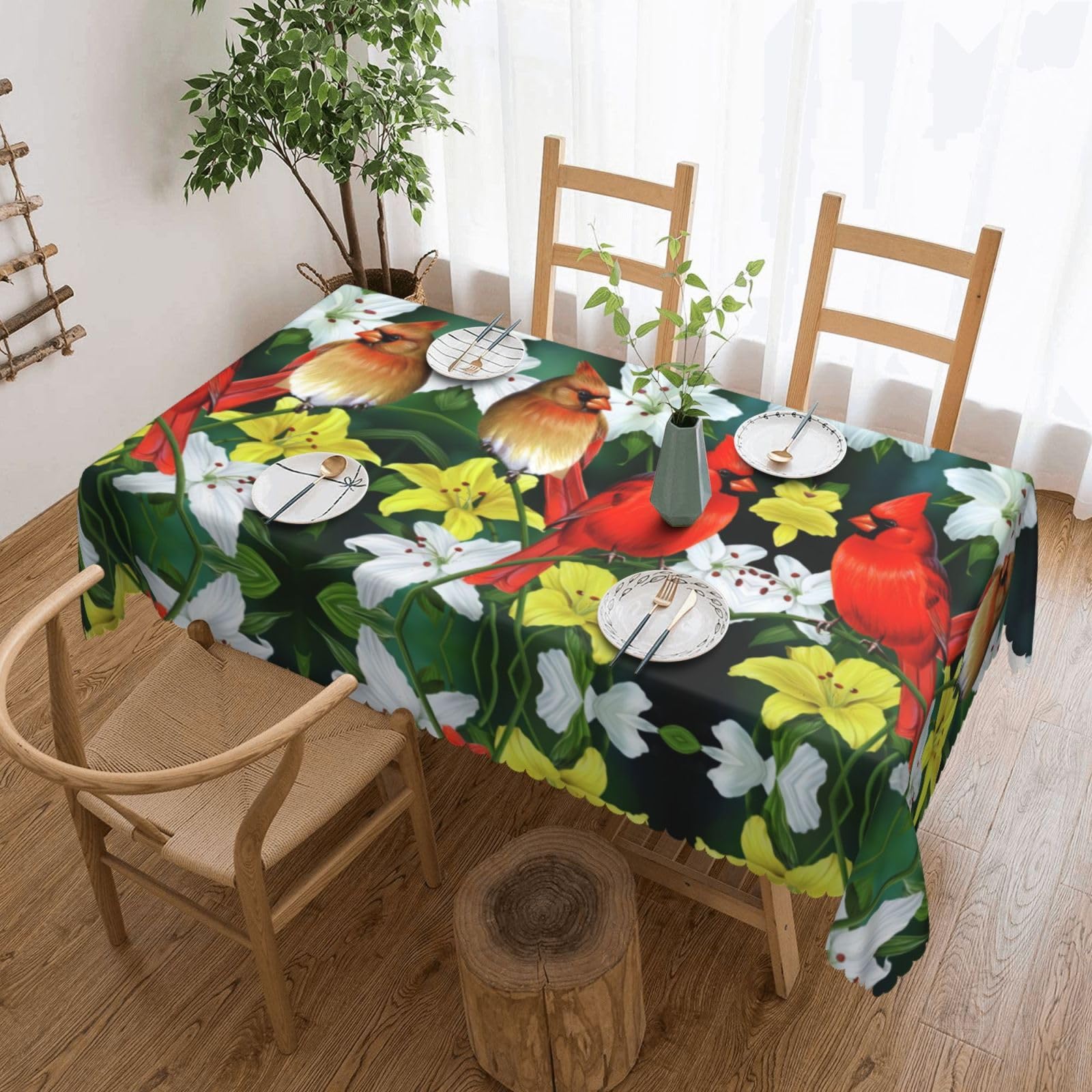 HLSBSSL Bird With Flowers Patterned square lace tablecloth, wrinkle-resistant and durable, suitable for dining tables, parties, etc.