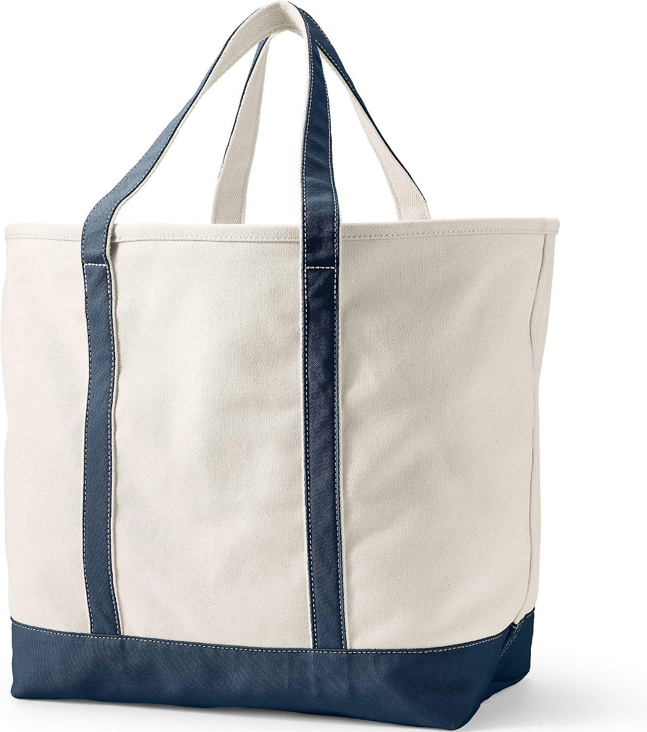 Lands' End Natural Open Top Canvas Tote Natural/radiant Navy X-Large Regular Handle