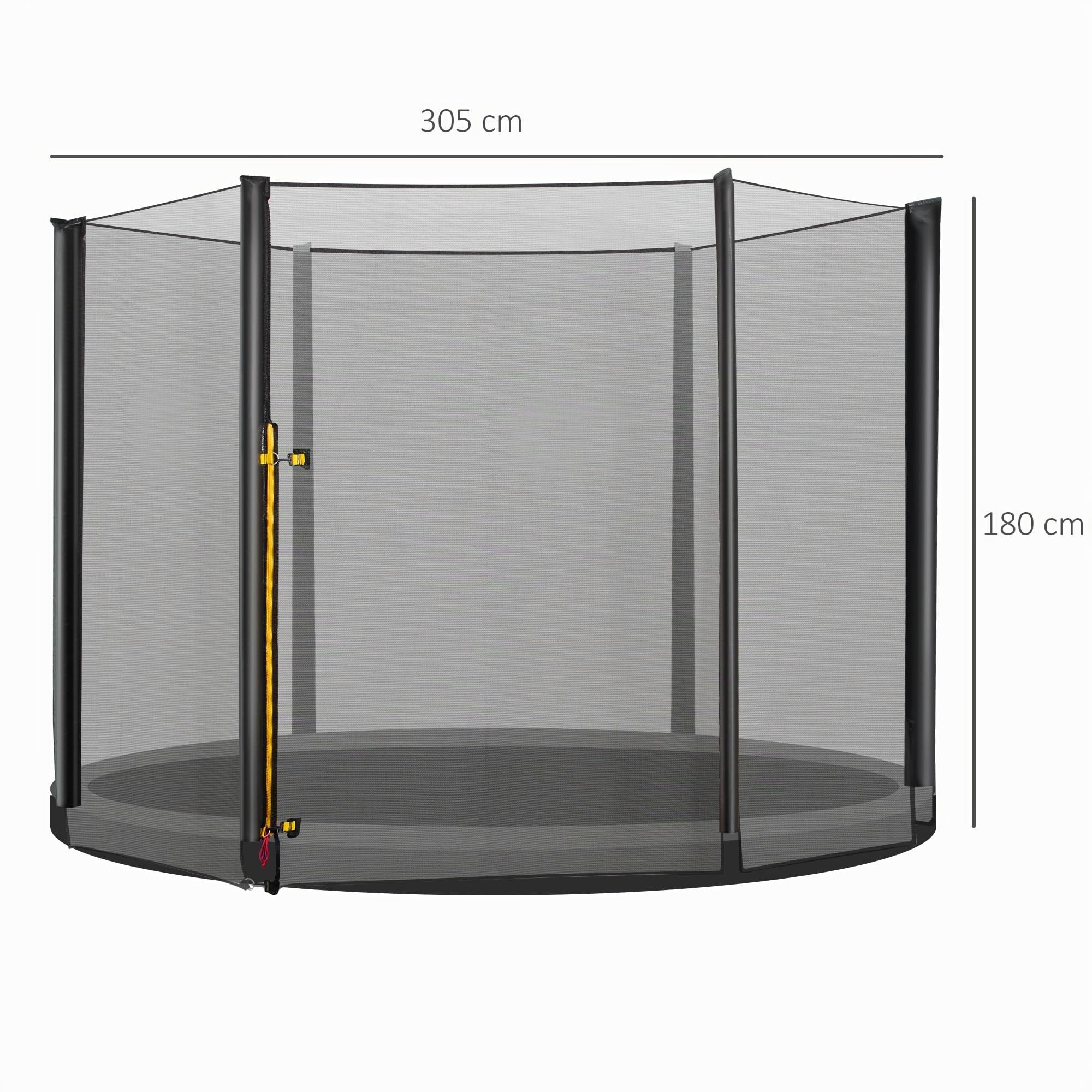 HOMCOM Red de Seguridad de Reemplazo para Trampolín Cama Elástica Redondo Ø305 cm para Exterior con Puerta con Cremallera para 6 Postes Rectos Ø305x180 cm Negro