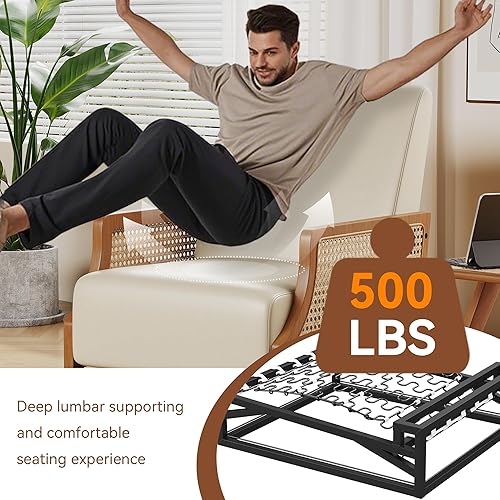 Miniatura 8 de Aklaus Juego de 2 sillas decorativas de mediados de siglo con reposabrazos de ratán, sillas tapizadas para sala de estar, sillas de lectura de tela,