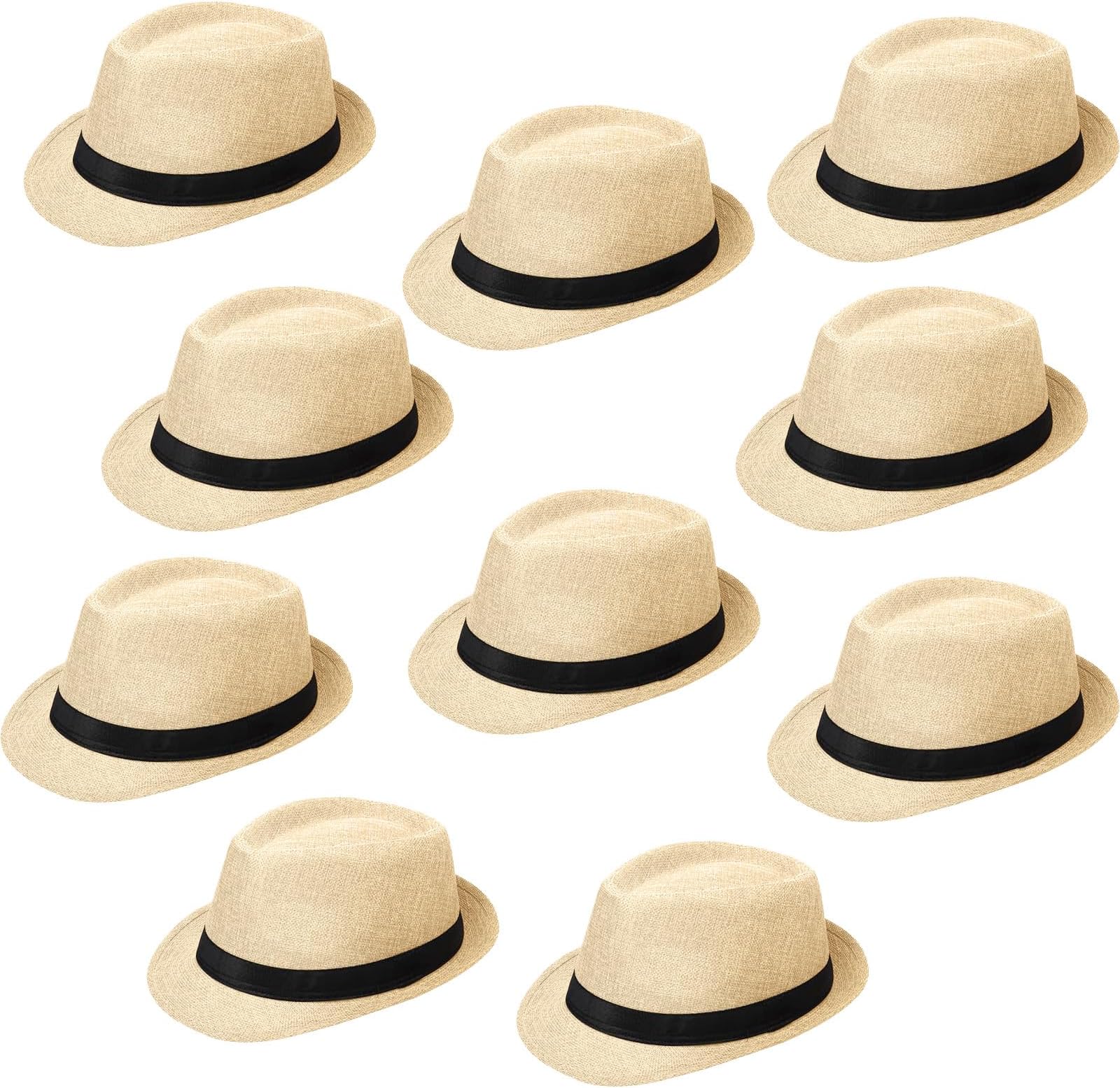 10 Pack 1920s Fedora Hats for Men Short Brim Sun Panama Hats for Men Women Party Costume, Circumference 60 cm