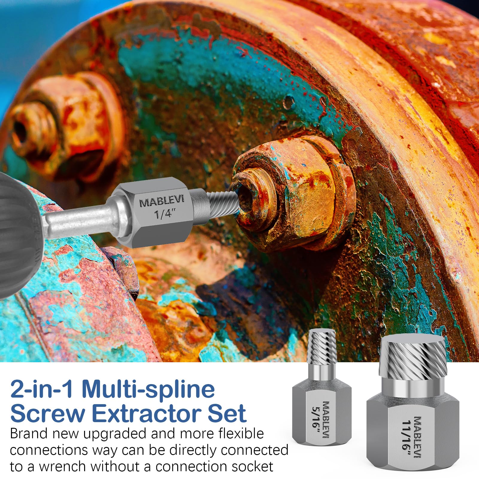 MABLEVI Juego de 36 extractores de tornillos mejorados, juego de extractores de pernos multiestrías de 3/8 pulgadas, kit de herramientas de extracción de tornillos pelados para quitar tuercas y pernos