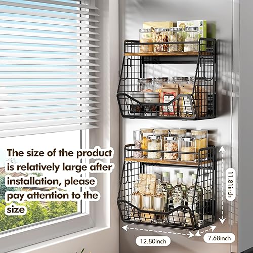 Miniatura 2 de Estante magnético fuerte para nevera 2 en 1 estante magnético para especias para refrigerador con parte superior de madera, cesta organizadora de