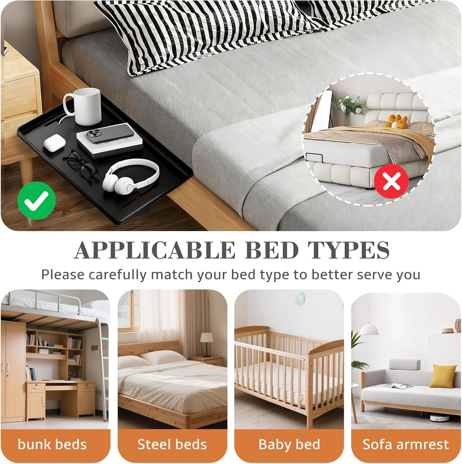 Bedside Shelf for Bunk Beds, Clip On Bed Table with Charging Cable Organizer, Floating Nightstand for Small Spaces, Dorm Room & Kids Room Essentials, Black - Image 4