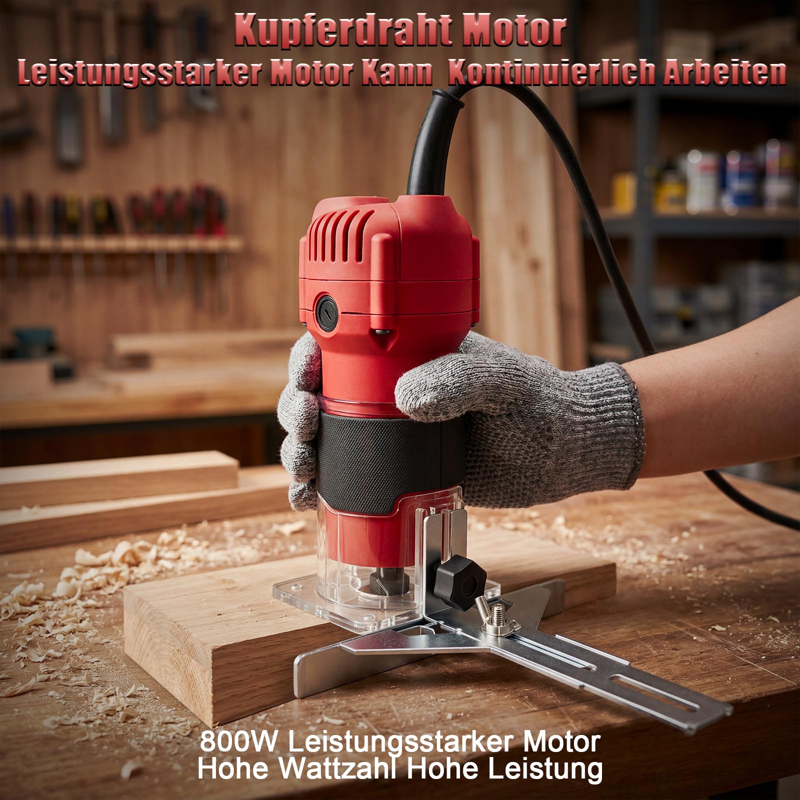 YEARTOP Kantenfräse Holz 800W, Oberfräse Set mit 6tlg. Fräsern in Holzbox, 31000 U/min Einhandfräse Elektro, Palstikbasis & Parallelanschlag Kopierführung für Holzbearbeitung Präzises Trimmen & Nuten