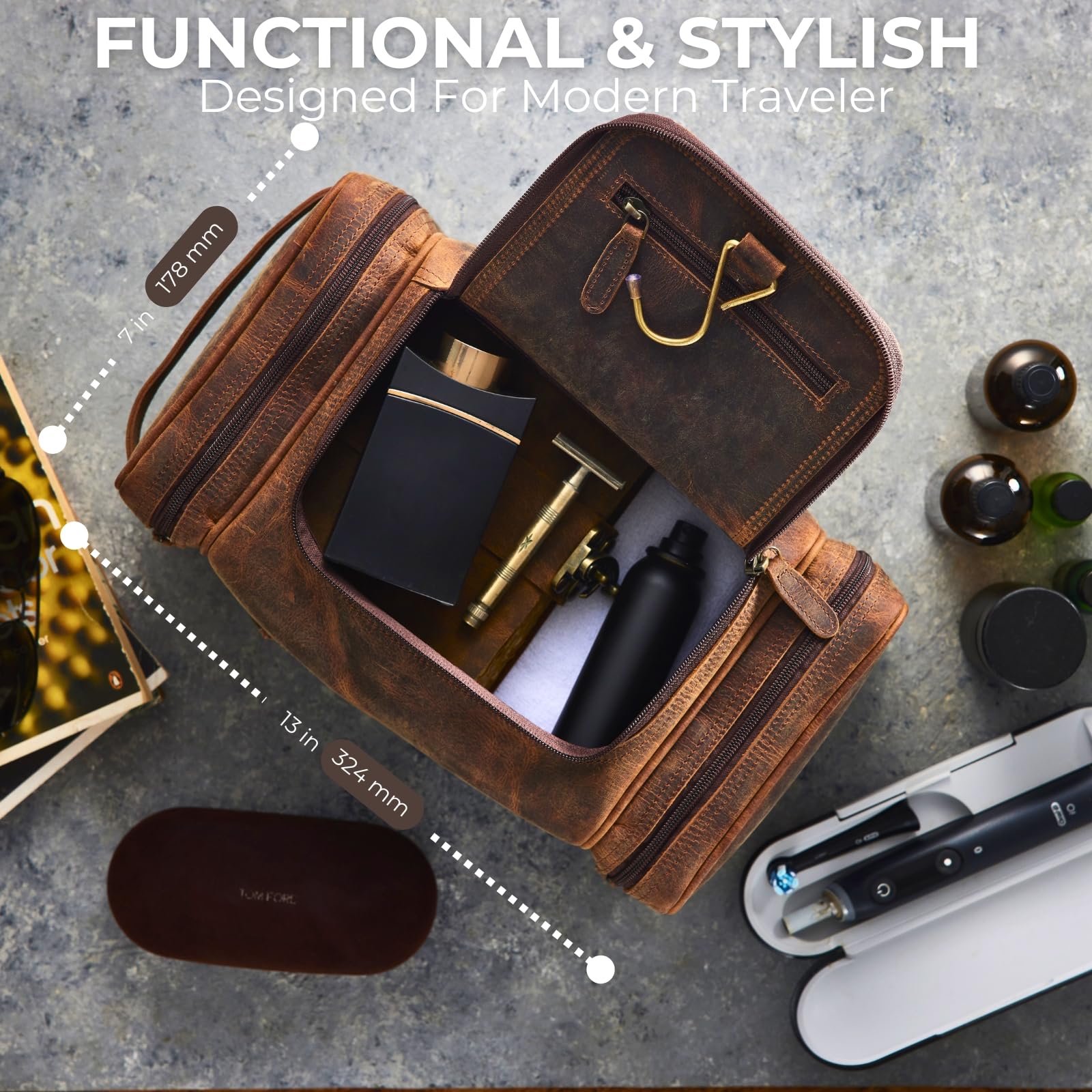 NomadCraftsCo. Neceser de cuero para hombres y mujeres, bolsa de viaje de cuero de primera calidad, kit de viaje para viajes, bolsa, organizador de bolsas grandes para hombre, Marrón vintage, Extra
