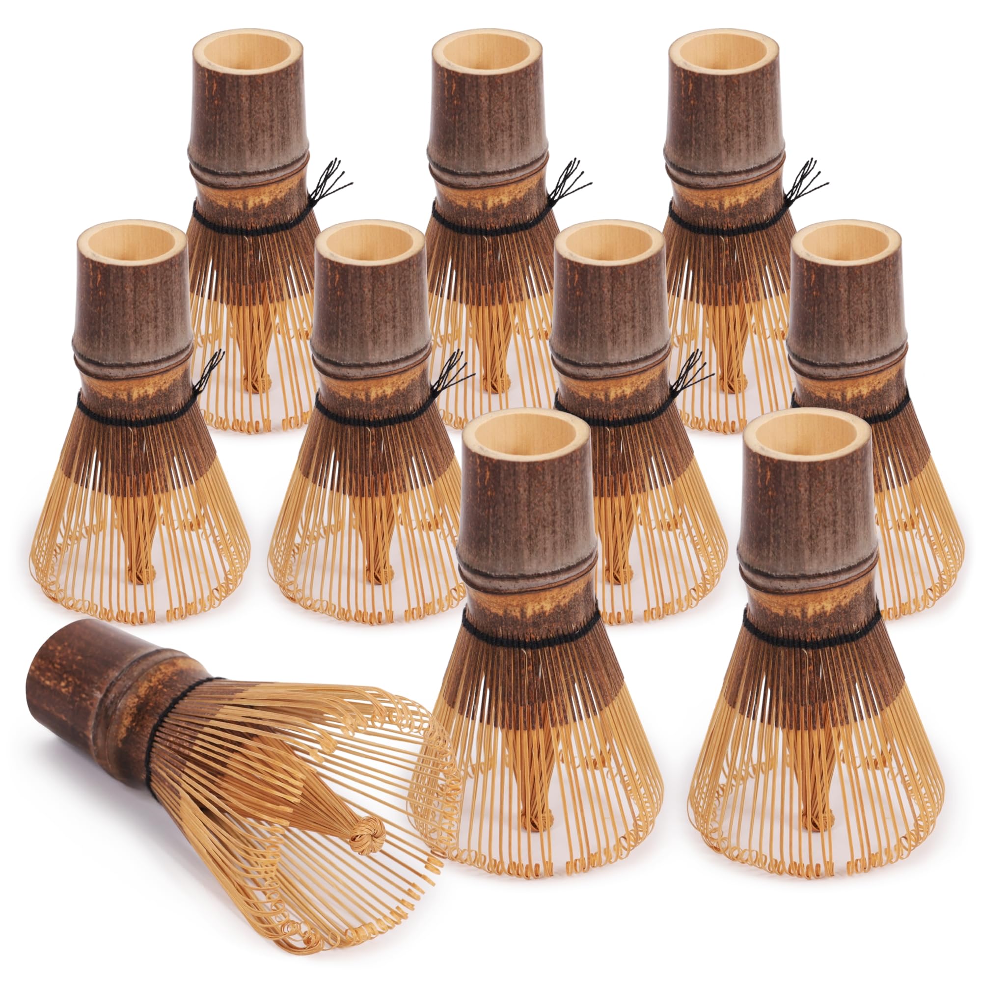 BambooMN Japanese Matcha Whisk Chasen - Traditional Handcurled Matcha Utensil - Black - 10 Pieces