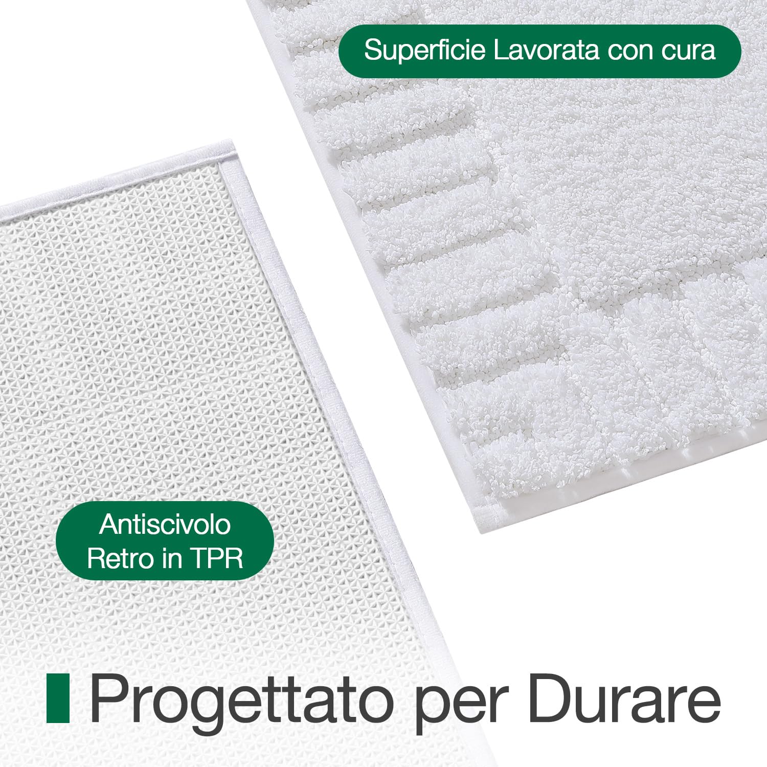 LUMI Tappetino Bagno Morbido Antiscivolo, Tappeto Bagno in Microfibra Super Assorbente, Lavabile in Lavatrice, Asciugatura Rapida, Tappeto Doccia Soffice per Vasca e Bagno, Bianco, 60x110 cm