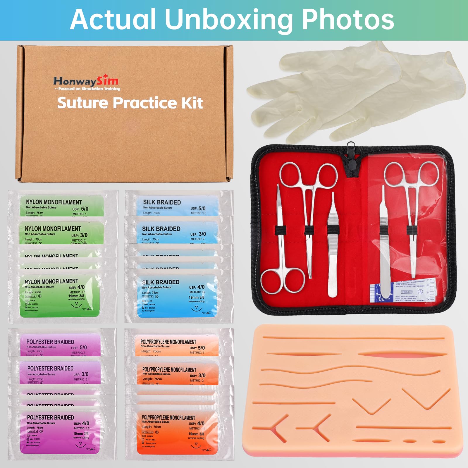 Suture Practice Kit, 32-Pc Set, 20 Threads, 14 Pre-Cut Wounds — Amazon image 7