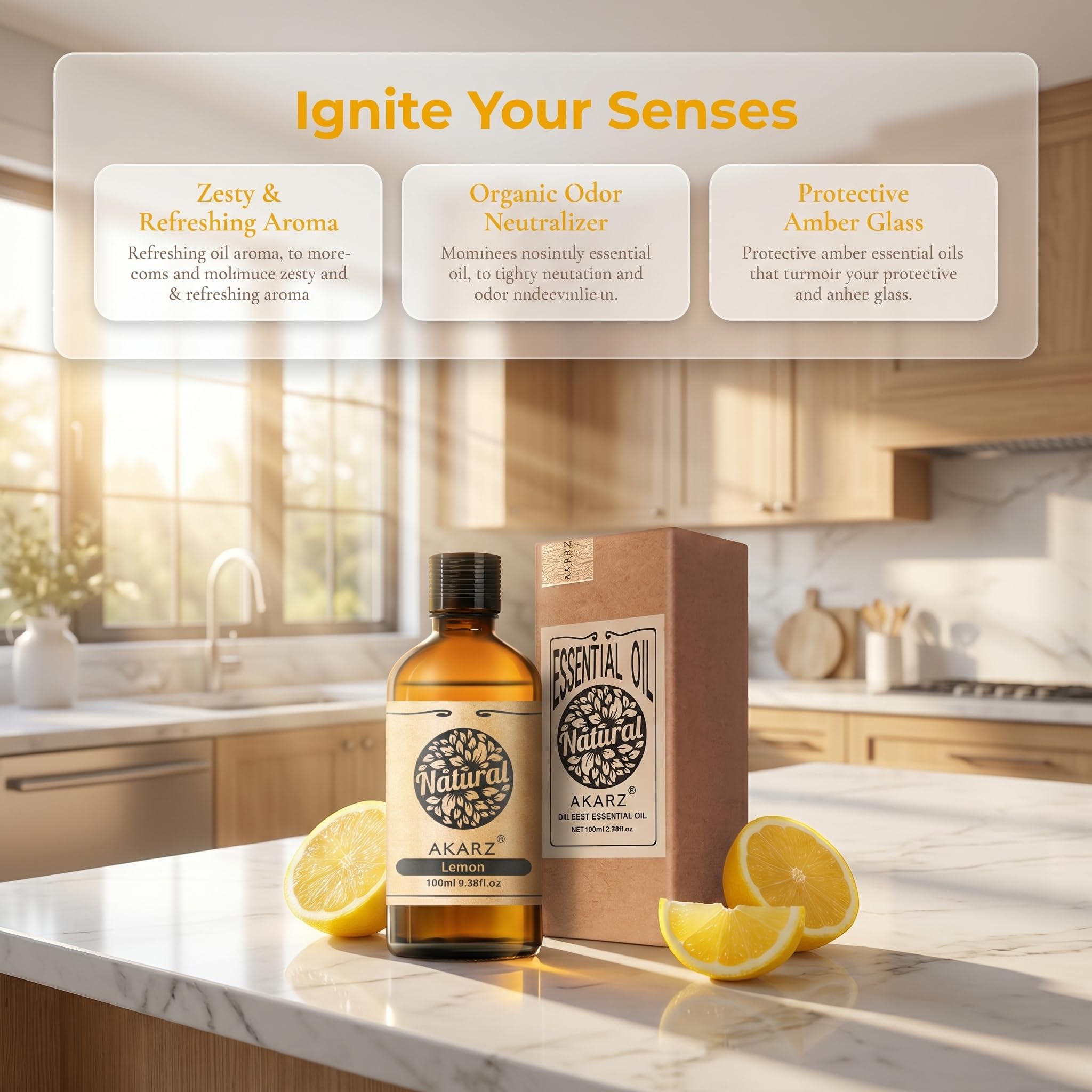 AKARZ 100ml Olejek esencjny z Cytryny - Naturalny olejek aromatyczny do dyfuzorów, lamp aromatycznych i aromatów pomieszczeń