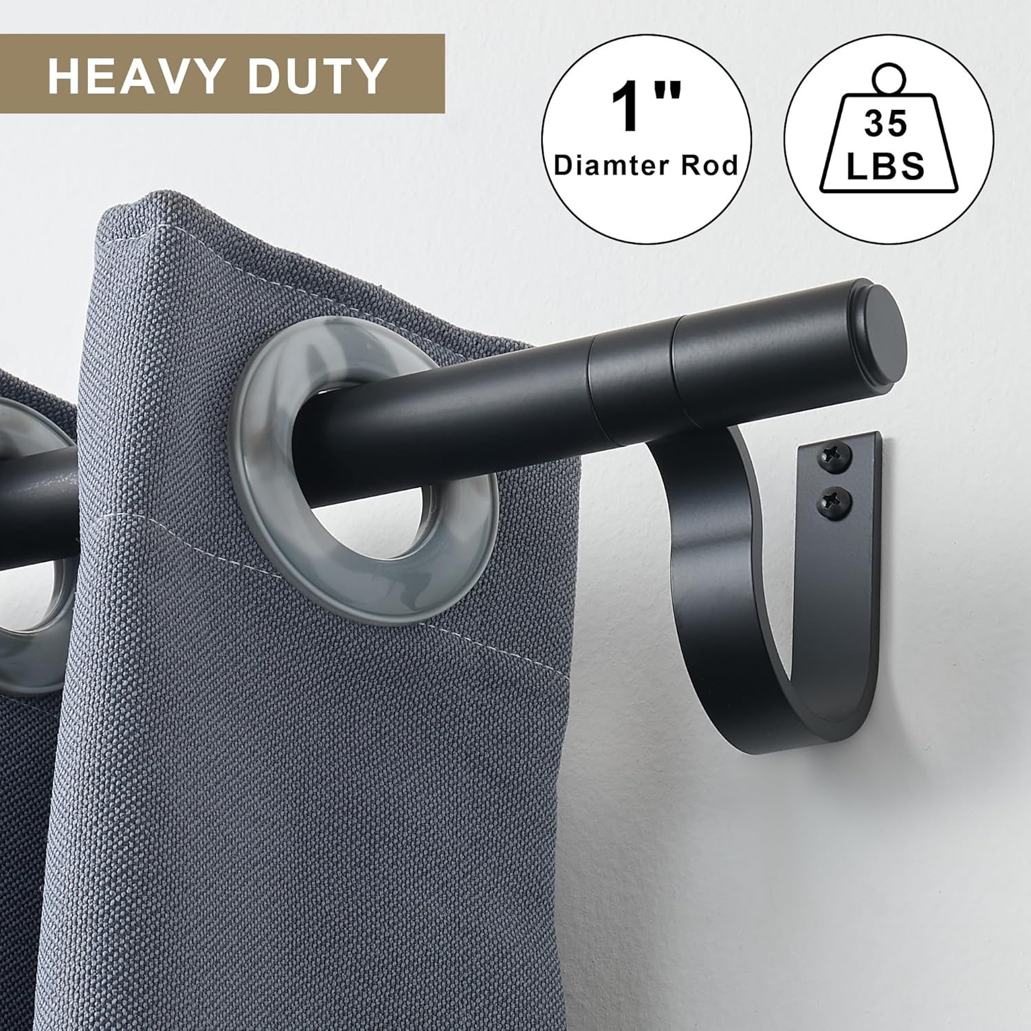 Curtain Rods for 28-130” Windows, Splicing Construction, 1” Adjustable Drapery Rod with Aluminum Alloy Brackets and Finials for Window, Sliding Door, Patio, Living Room Decoration, Matte Black
