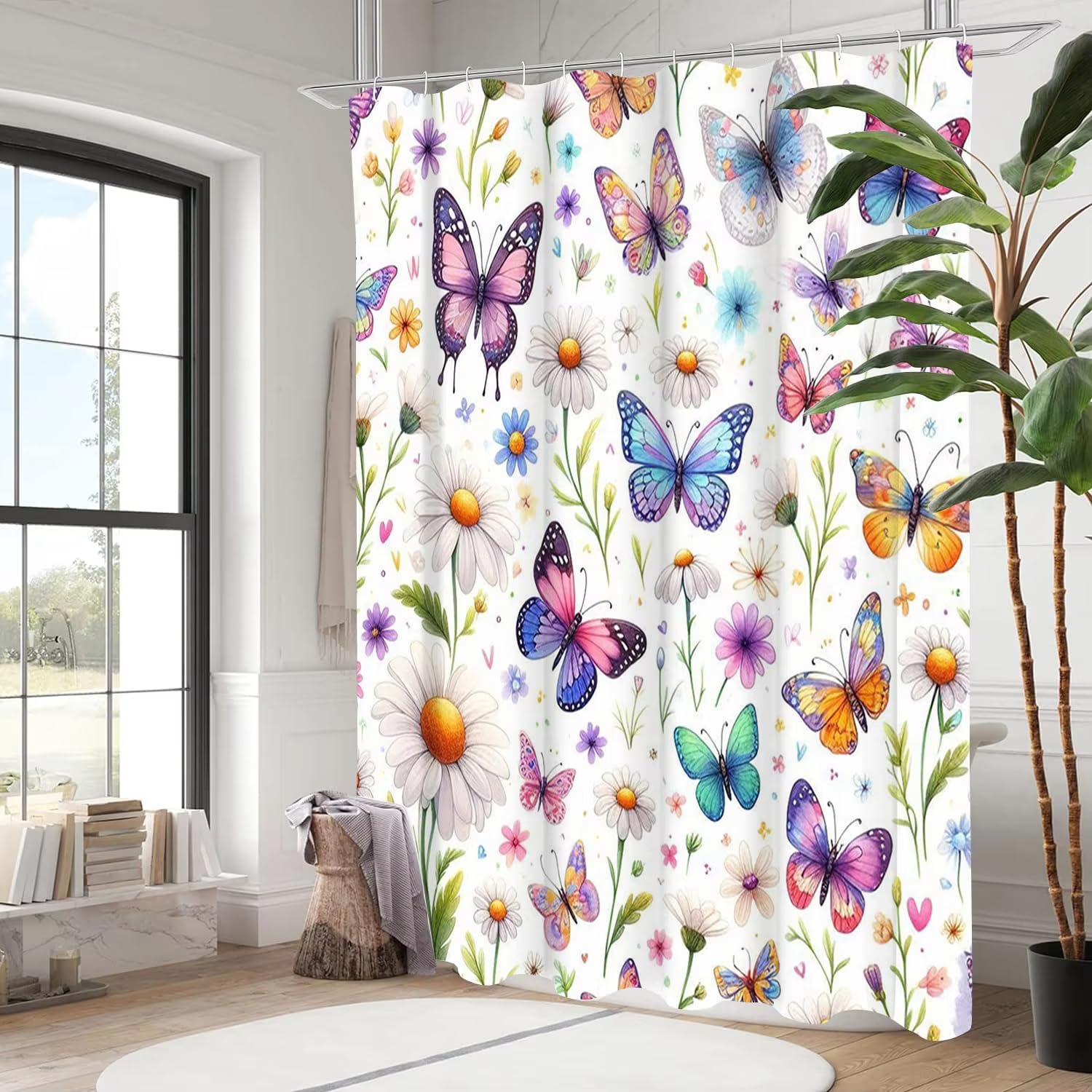 IHHGNB Butterfly pattern Bathing Curtain Bathroom Shower Curtain Waterproof With Hooks Decor Curtain for Bathtub Shower(150x180cm(59x71in)