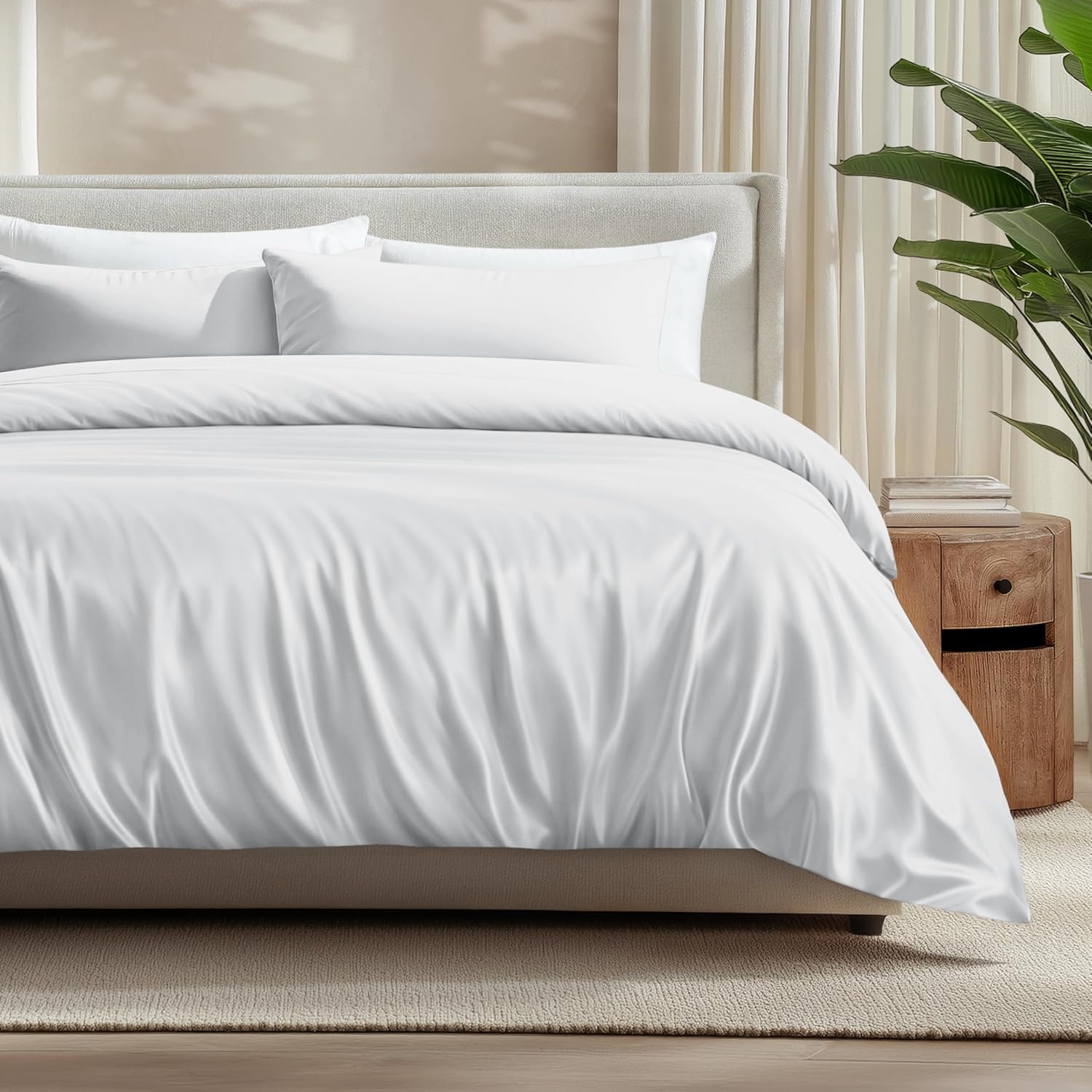 Bare Home 100% Rayon Made from Bamboo Luxury Extra Long Duvet Cover Set - Cooling - Breathable - Easy Fit - Soft Duvet Cover Set (Twin/Twin XL, White)