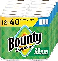 Bounty Quick Size Paper Towels, 12 Family Triple Rolls = 40 Regular Rolls, 2X More Absorbent, White Bulk Pack