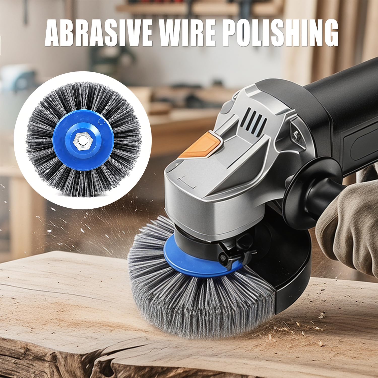 Brosse en nylon M14 grain #120 pour meuleuse d'angle - Brosse satinée Ø 140 mm avec épaisseur de fil de 1,1 mm - Idéal pour l'acier inoxydable, l'aluminium et le cuivre - Structure, matification et