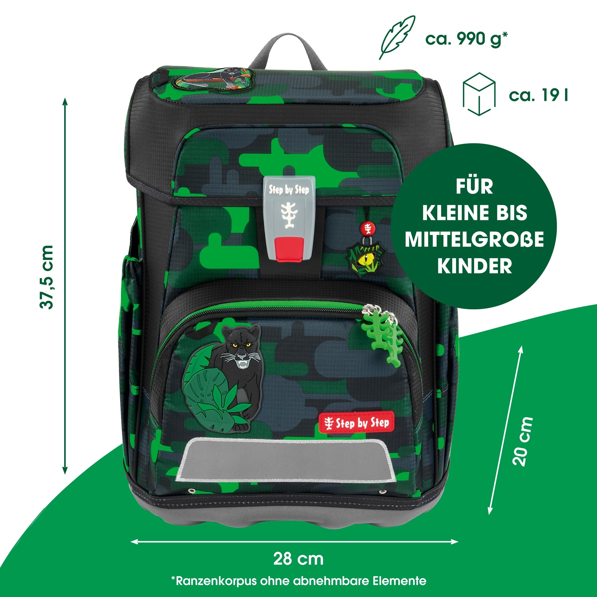 Step by Step Juego de mochila escolar Cloud, 5 piezas, macuto ergonómico con reflectores, altura regulable con cinturón de cadera, a partir de 1ª clase, 19 l
