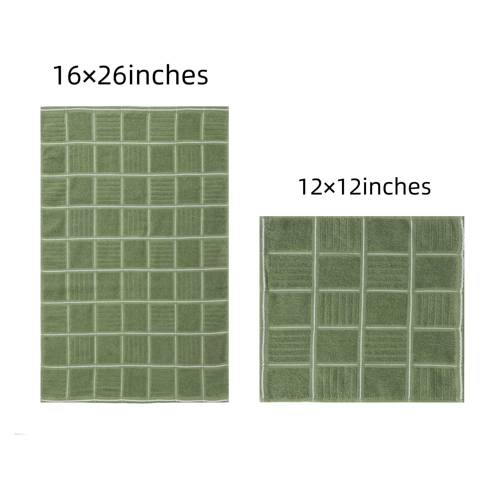Glynniss Kitchen Towels and Dishcloths Set, Four Dish Towels 16x26 Inches, Four Absorbent Dish Cloths for Washing Dishes 12x12 Inches, Cleaning and Drying for Everyday Use Pack of 8 (Green)