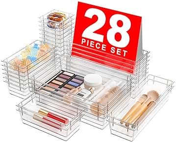 【Crystal Design】A-LUGEI Clear Drawer Organizer,【Military Grade】Acrylic Makeup Organizer, Bathroom Organizers and Storage, Organization and Storage, Organizer Bins for Office Vanity Kitchen Bedroom
