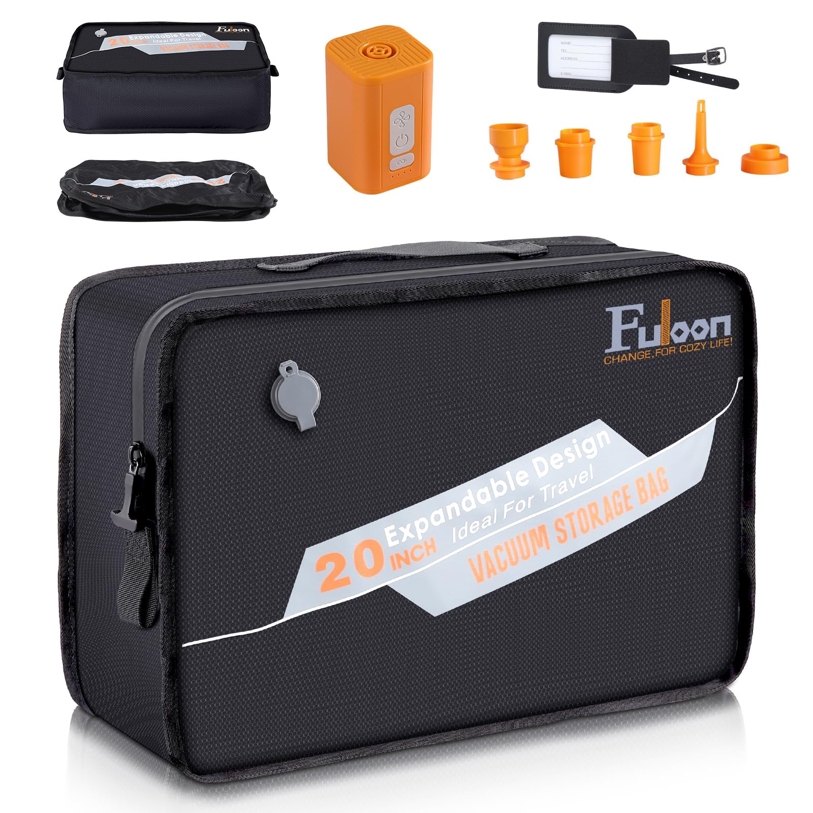 Fuloon Professional Vacuum Bags for Travel with Pump, Reusable Vacuum Compression Zipper Storage Bags, IP67 Waterproof 180° Full-Zip 22L Compression Bags for Carry On Suitcases & Backpack