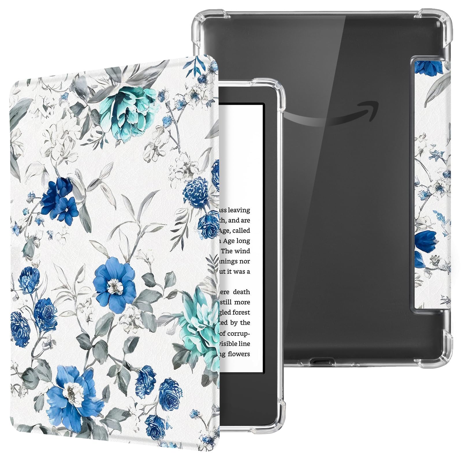 CoBak Case for 6 Inch e-Reader, Ultra Clear Soft Flexible TPU Back Cover Light Shell, with Auto Wake/Sleep, not Compatible Kobo Claro, Floral Harmony