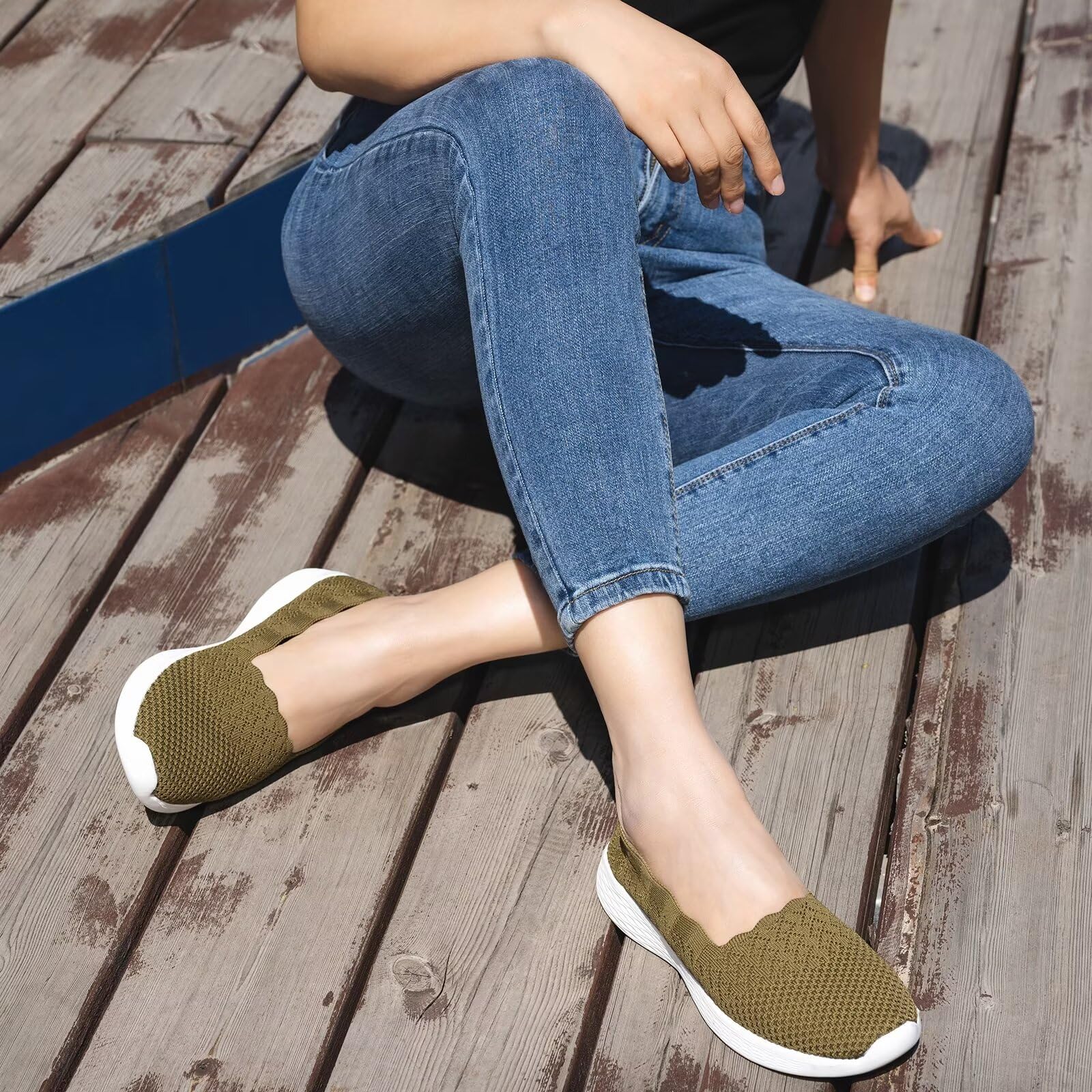 Puxowe Scarpe Mocassini Slip On da Donna Eleganti Leggere Fitness Casual Outdoor Passeggio Maglieria Piatte Sneakers