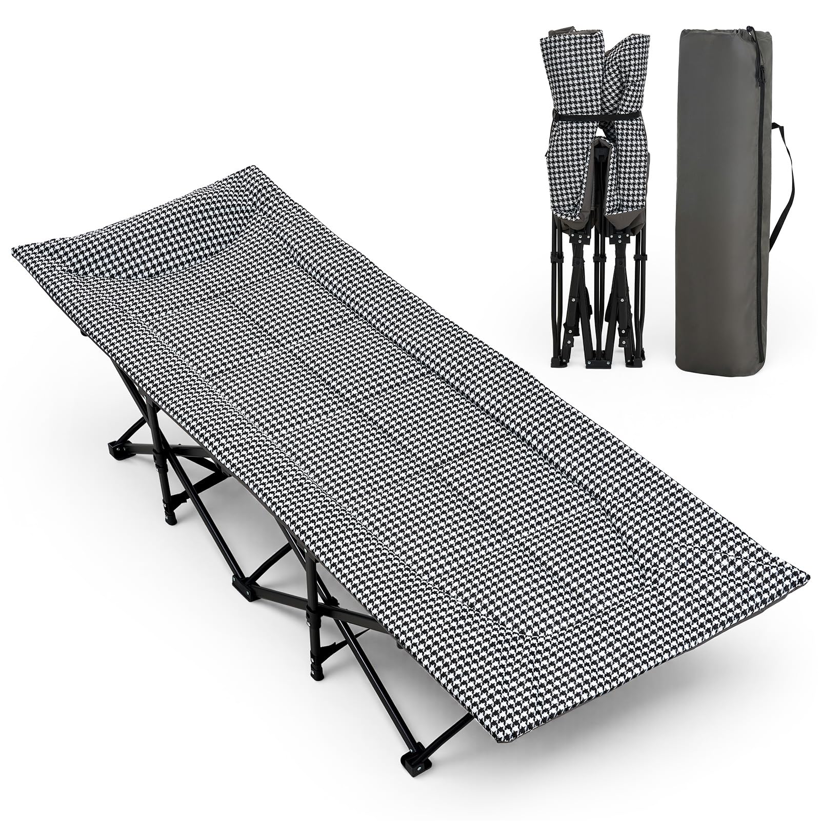 The fellie Camp Beds for Adults with Cushion and Pillow, XXL Oversized Portable Camping Cot, Folding Camping Beds with Carry Bag, Lightweight Tent cot supports 600 lbs for Outdoor Travel Office Garden