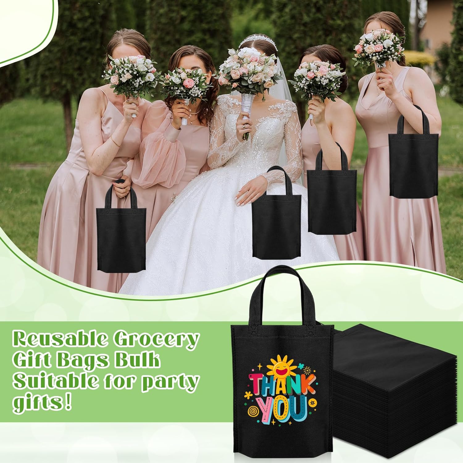 Windyun Small Non Woven Gift Bags with Handles, 8 x 4 x 10 Inch Reusable Foldable Grocery Treat Tote Bag for Party Favor - Image 6